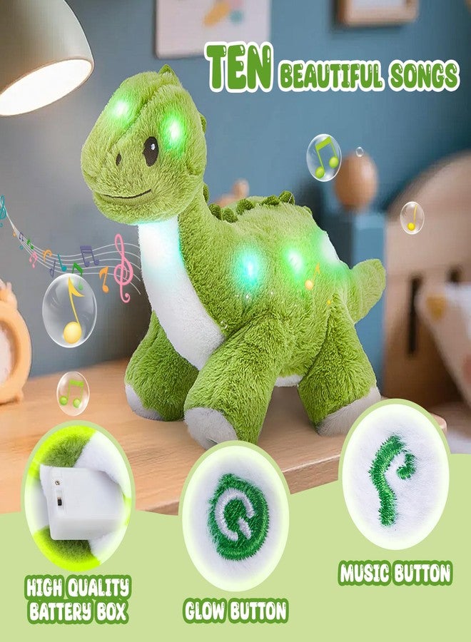 Glow Guards 16'' Light up Dinosaur Stuffed Animal,LED Soft Dinosaur Plush Toy with Magic Night Lights&Lullaby,Birthday Children's Day for Toddler Kids (Green, Music) - Image 2
